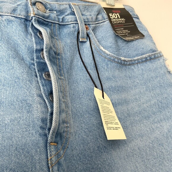 Levi’s Premium 501 Straight Leg Crop Button Fly Distressed Jeans Blue 31 - Picture 5 of 13